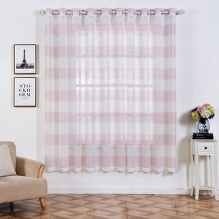 White Blush Cabana Print Faux Linen Curtain Panels With Chrome Grommet - 52"x84"