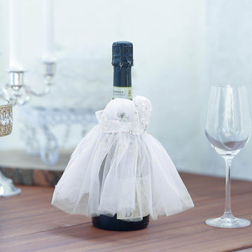 8" White Bridal Wedding Dress Wine Bottle Koozie, Bottle Cover Sleeve