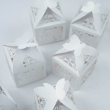 25 Pack White Butterfly Top Laser Cut Lace Favor Candy Gift Boxes
