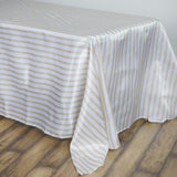 Elegant White/Champagne Seamless Stripe Satin Rectangle Tablecloth