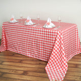 Buffalo Plaid Tablecloths | 90"x156" Rectangular | White/Coral | Checkered Polyester Linen Tablecloth