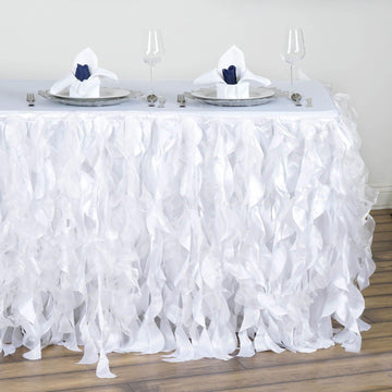 14ft White Curly Willow Taffeta Table Skirt