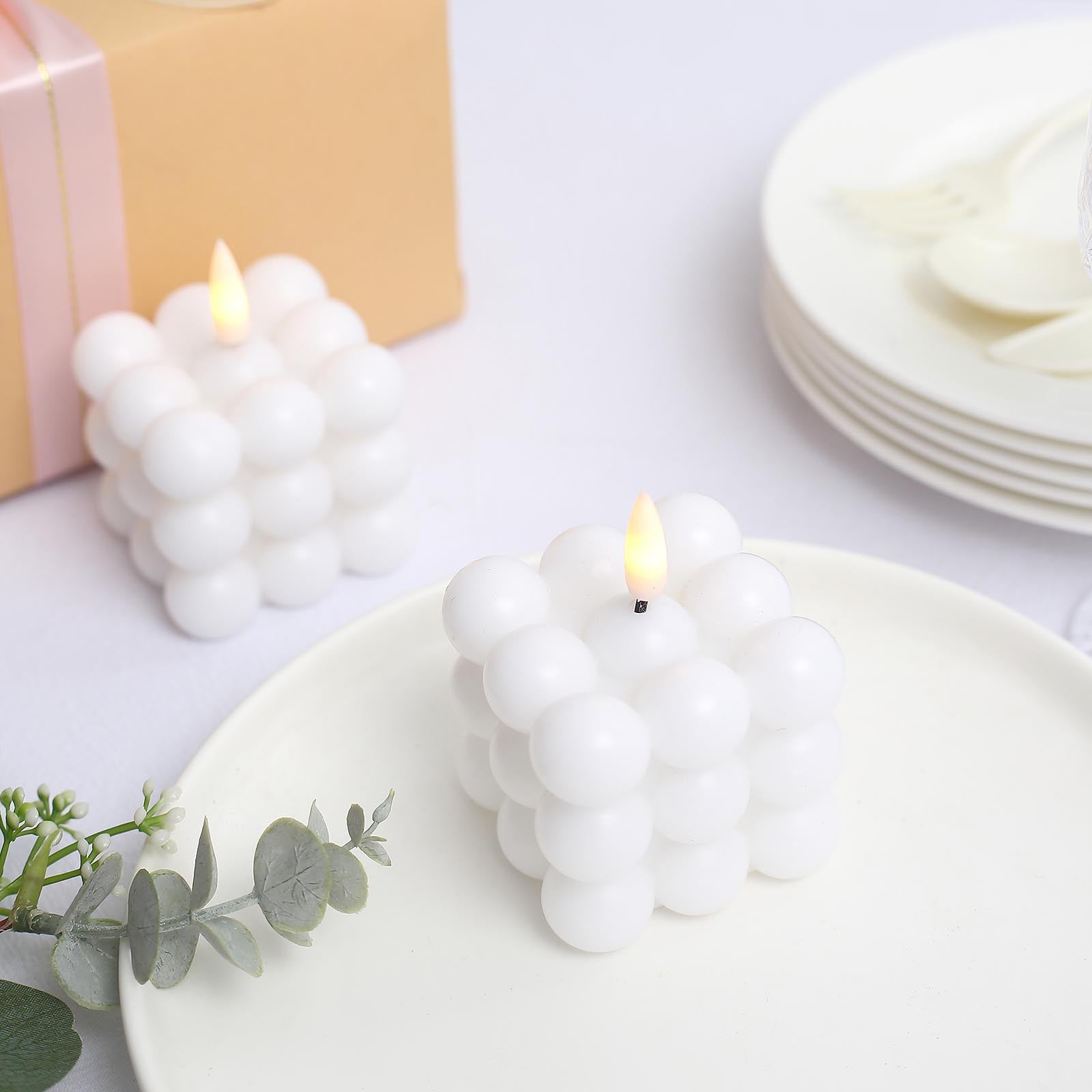 2 Pack 2 Blush Flameless Flickering LED Bubble Candles, Warm White Battery  Operated Real Wax Cube Candles