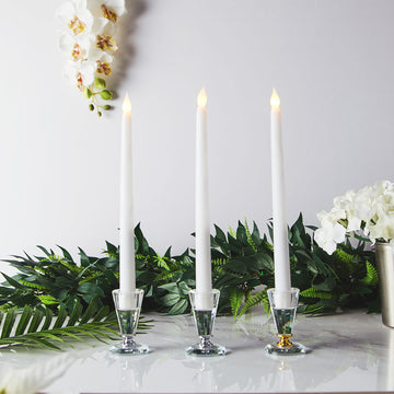 Set of 3 11" White Flickering Flameless LED Taper Candles, Battery Operated Reusable Candles