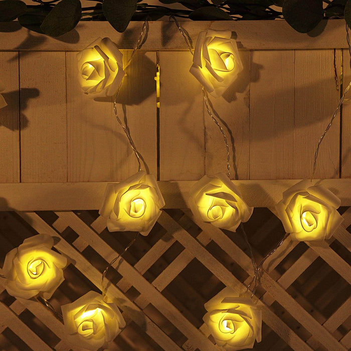 9FT | 16 LED | White Foam Rose String Lights Battery Operated Fairy Lights