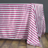 60"x102" White/Fuchsia Striped Satin Tablecloth#whtbkgd