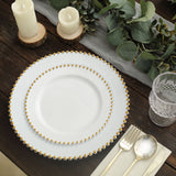 10 Pack | 8inch White / Gold Beaded Rim Disposable Salad Plates