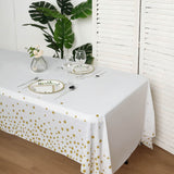 5 Pack White Rectangle Plastic Table Covers with Gold Stars