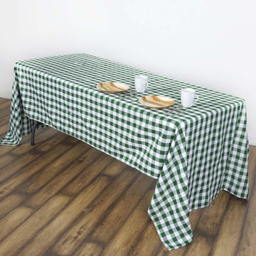 60"x102" | White/Green Seamless Buffalo Plaid Rectangle Tablecloth, Checkered Polyester Linen Tablecloth