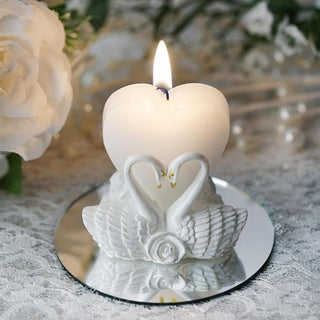 White Heart Candle and Swan Candle Holder Set - Adorable Party Favors and Gift Box