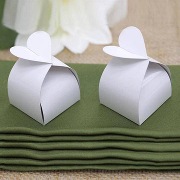 100 Pack | White Heart Shaped Twist Top Wedding Favor Gift Boxes