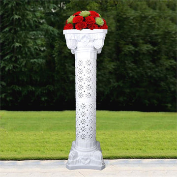 4 Pack 42" White Height Adjustable Artistic Venetian Roman Wedding Inspired Pedestal Column Plant Stand - PVC