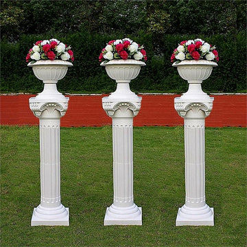 4 Pack | 34" White Height Adjustable Empirical Roman Inspired Pedestal Column Plant Stand - PVC