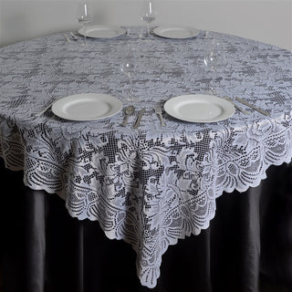 Elegant White Lace Square Table Overlay for Stunning Event Decor