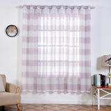 2 Pack | White/Lavender Lilac Cabana Print Faux Linen Curtain Panels With Chrome Grommet