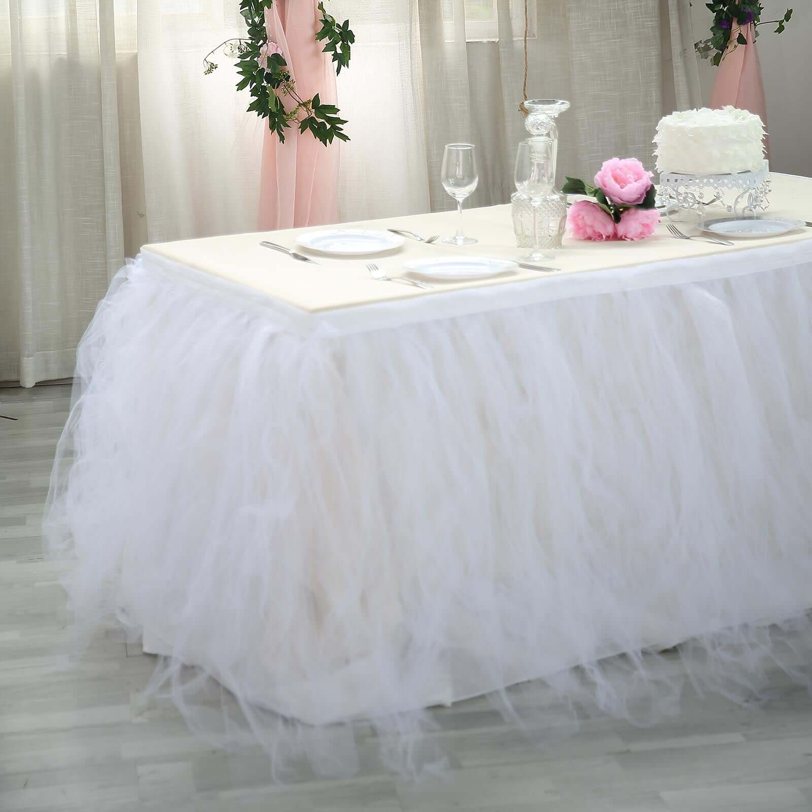 14FT  4 Layer Tulle Tutu Pleated Table Skirts