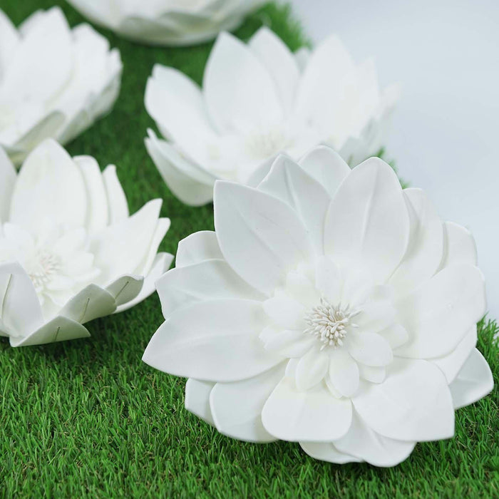 6 Pack | 8inch White Life-Like Soft Foam Craft Dahlia Flower Heads#whtbkgd