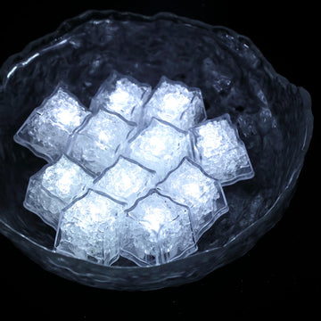 12 Pack | White Light Up LED Submersible Ice Cubes, Waterproof with Adjustable Light Modes