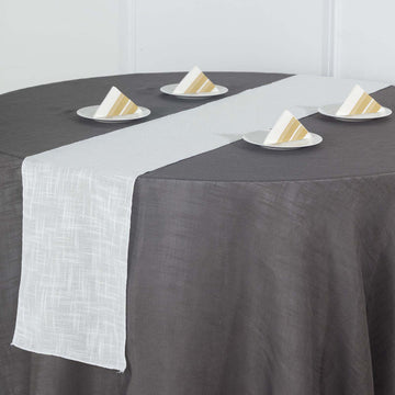12"x108" White Linen Table Runner, Slubby Textured Wrinkle Resistant Table Runner