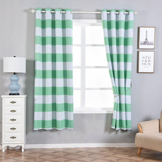 Elegant White and Mint Cabana Stripe Thermal Blackout Curtains