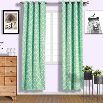 2 Pack White Mint Lattice Print Thermal Blackout Curtains With Chrome Grommet Window Treatment Panels - 52"x96"