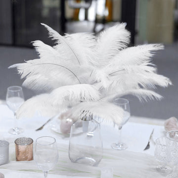 12 Pack | 13"-15" White Natural Plume Real Ostrich Feathers, DIY Centerpiece Fillers
