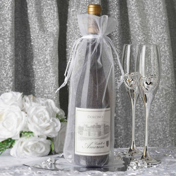 10 Pack 6"x15" White Organza Drawstring Party Favor Wine Gift Bags