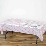 White Pink Polka Dot Rectangle Plastic Table Cover, 54x108inch PVC Waterproof Disposable Tablecloth