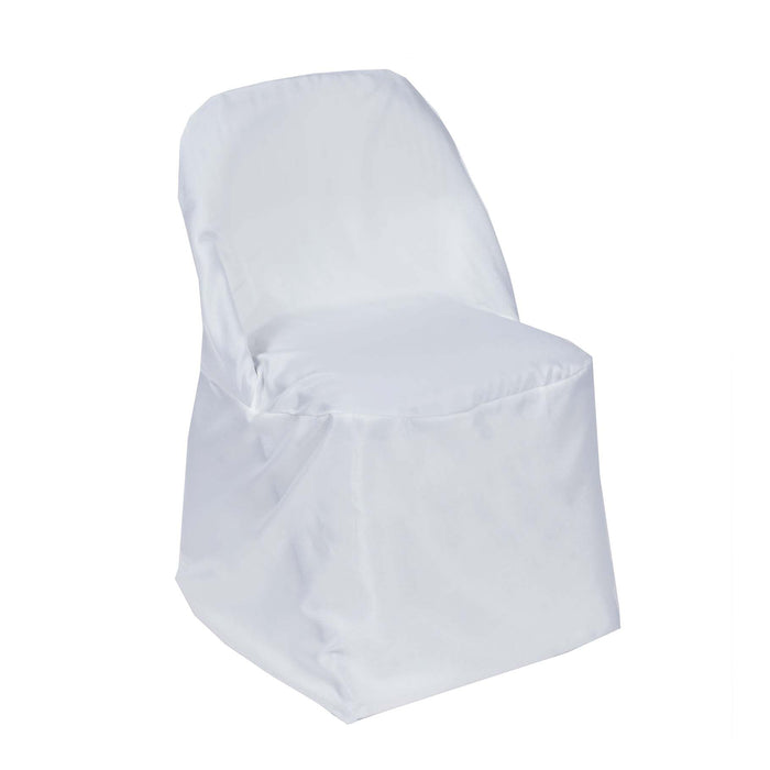 White Polyester Folding Round Chair Cover, Reusable Stain Resistant Chair Cover#whtbkgd