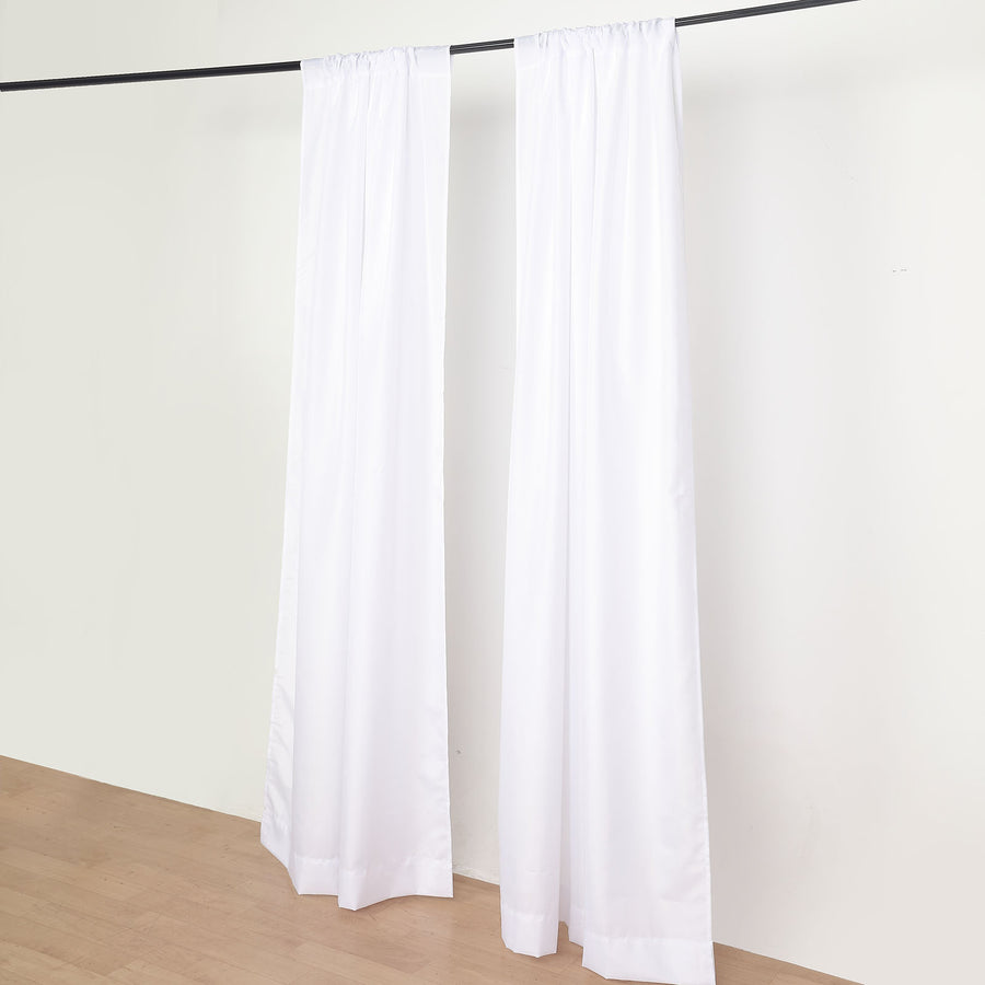 2 Pack White Polyester Event Curtain Drapes, 10ftx8ft Backdrop Event Panels With Rod Pockets 130 GSM