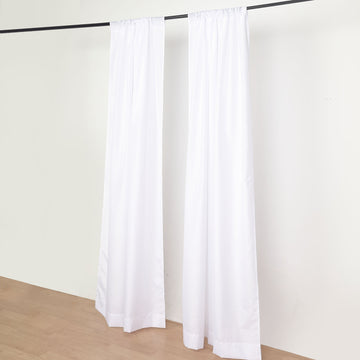 2 Pack | White Polyester Photography Backdrop Curtains, Drapery Panels With Rod Pockets, 10ftx8ft - 130 GSM