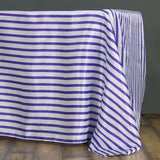 60 inch x102 inch White/Purple Striped Satin Tablecloth#whtbkgd