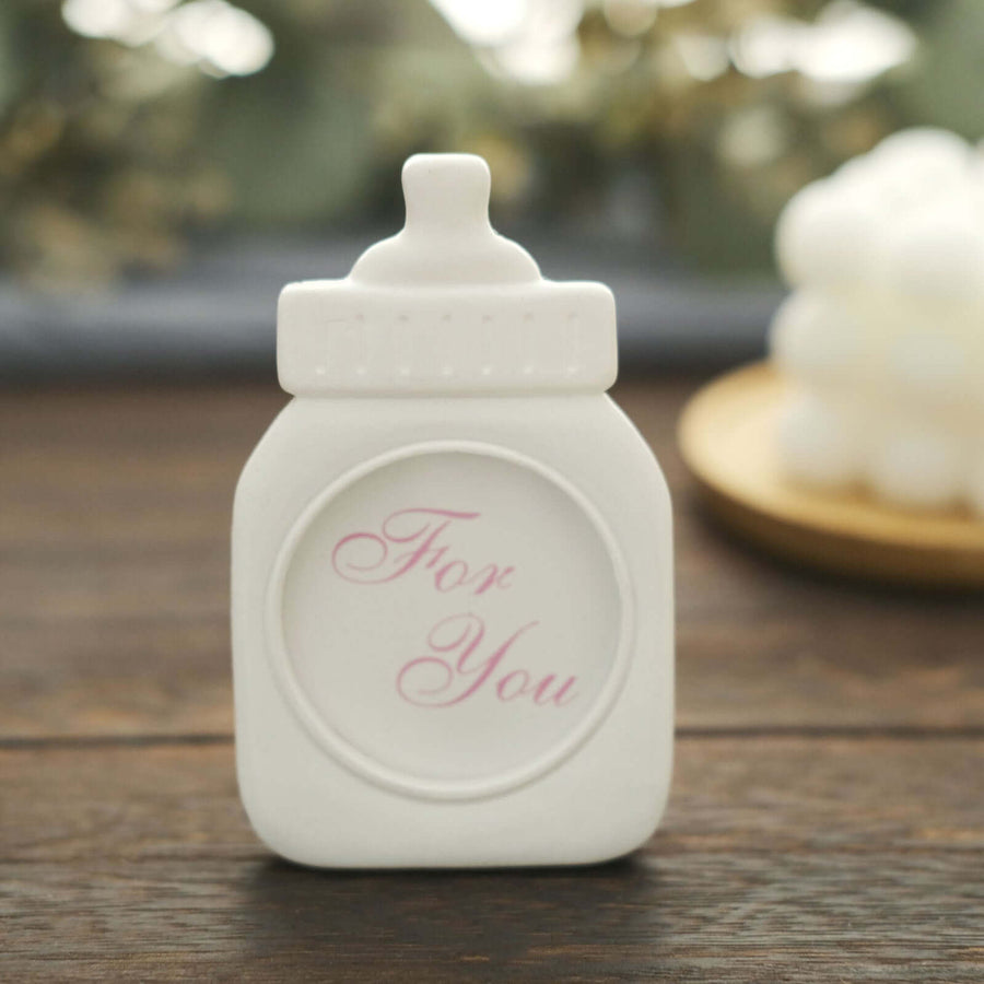 4 Pack | White Resin 4inch Baby Feeding Bottle Picture Frame Party Favors, Baby Shower Favors