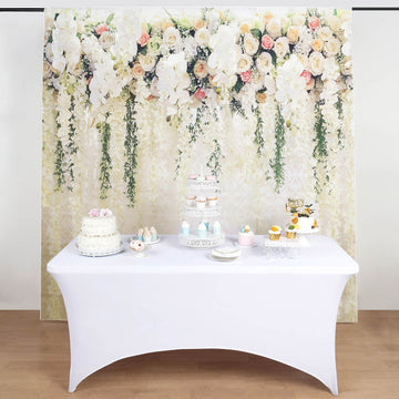 8ftx8ft White Rose and Flowers Floral Print Vinyl Photography Backdrop