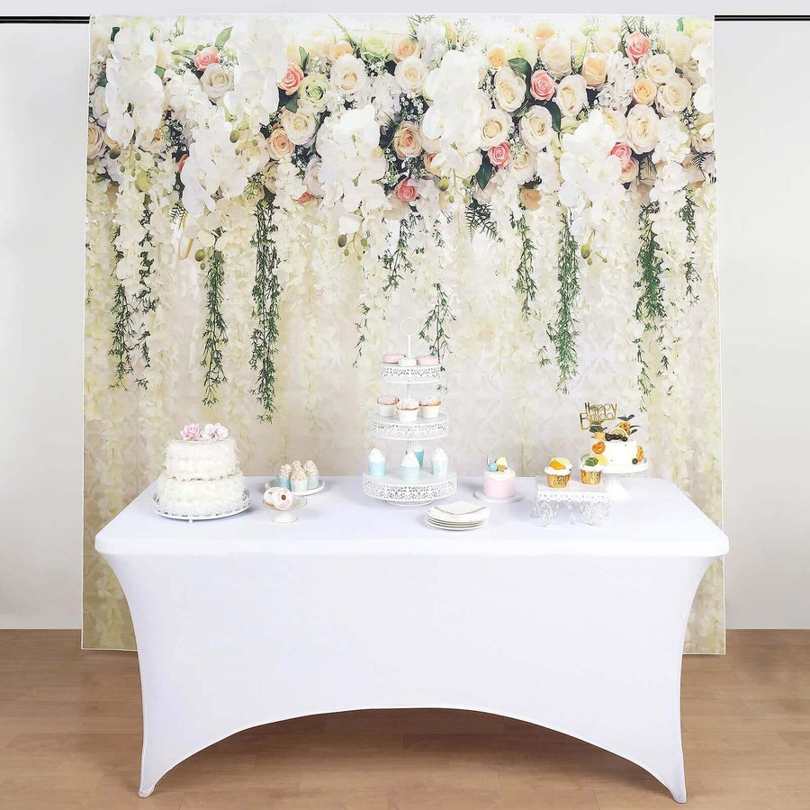 8ftx8ft White Rose & Flowers Floral Print Vinyl Photography Backdrop