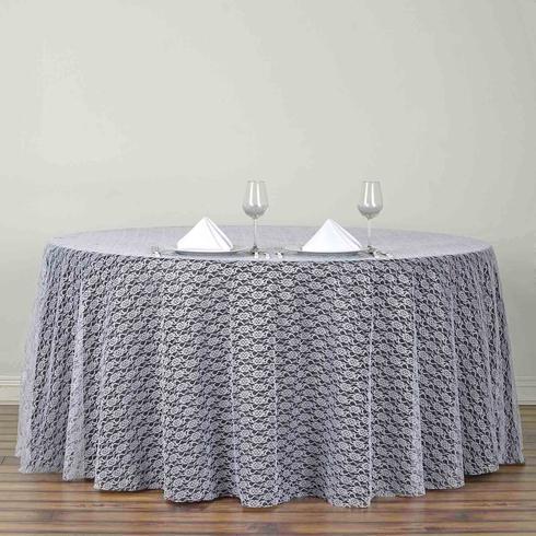120" White Round Polyester Floral Lace Tablecloth