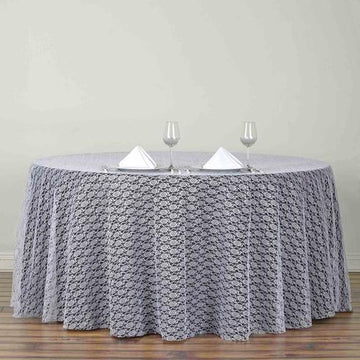 120" White Round Seamless Polyester Floral Lace Tablecloth