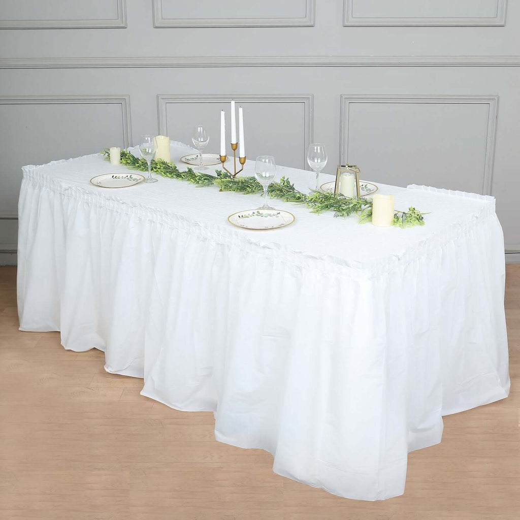 14FT White 10 Mil Thick Pleated Plastic Table Skirts Disposable