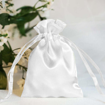 12 Pack 3" White Satin Drawstring Wedding Party Favor Gift Bags