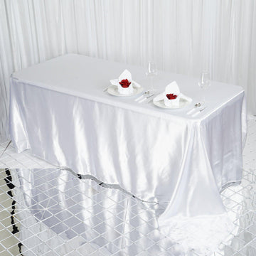 90"x132" White Satin Seamless Rectangular Tablecloth