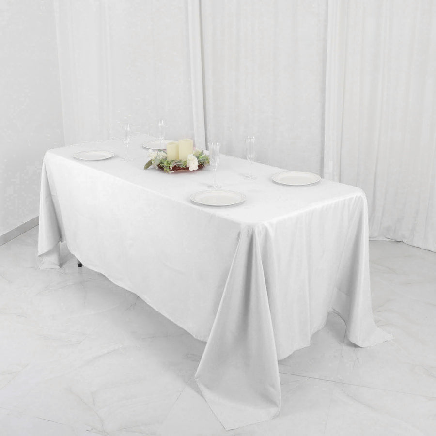 72x120Inch White Polyester Rectangle Tablecloth, Reusable Linen Tablecloth