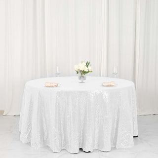 Elevate Your Event with the White Seamless Premium Sequin Round Tablecloth