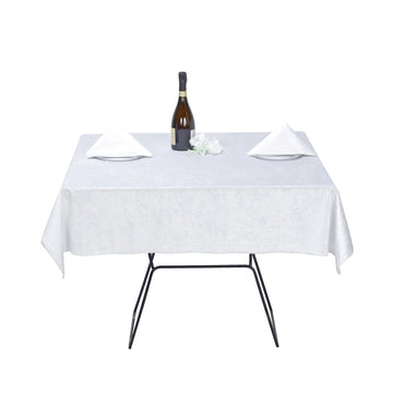54"x54" | White Seamless Premium Velvet Square Tablecloth, Reusable Linen