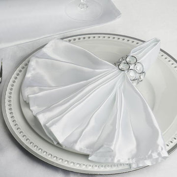 5 Pack | White Seamless Satin Cloth Dinner Napkins, Wrinkle Resistant | 20"x20"