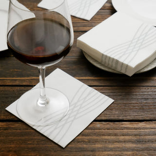 White / Silver Airlaid Linen-Feel Paper Cocktail Napkins