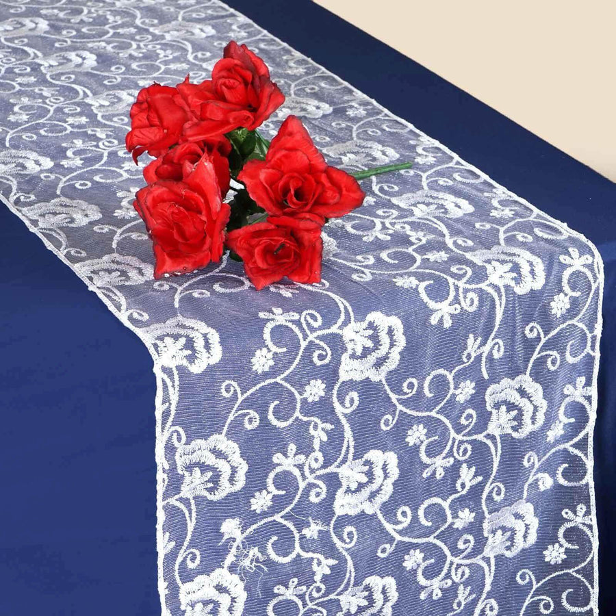 14" x 108" | White/Silver | Cherubic Carnations Motif Runner