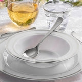 10 Pack | 12oz White Silver Rimmed Plastic Bowls, Disposable Round Soup Bowls
