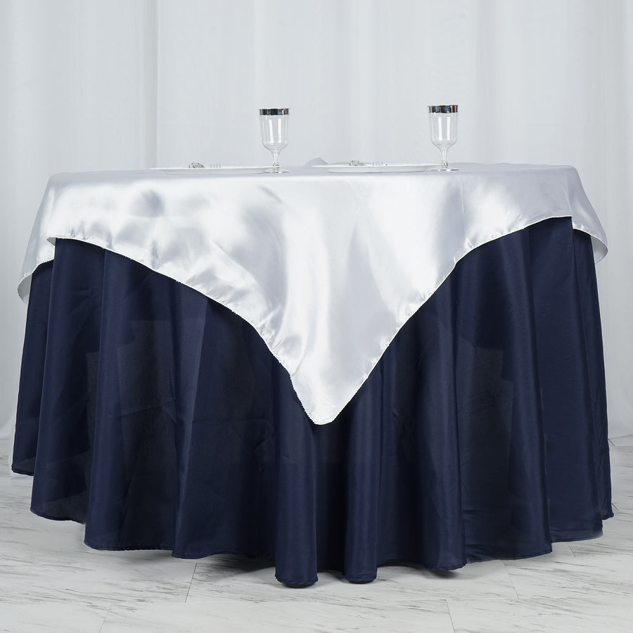60"x 60" White Seamless Satin Square Tablecloth Overlay
