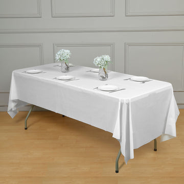 54"x108" White Waterproof Plastic Tablecloth, PVC Rectangle Disposable Table Cover
