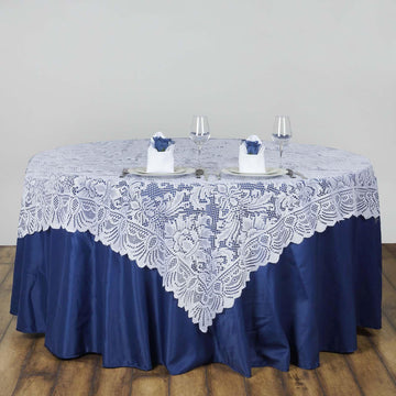 54"x54" White Victorian Lace Square Table Overlay